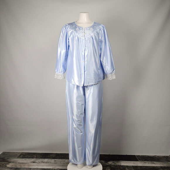 Vintage Other - Vintage Intimate Details Blue Pajama Set Lace Embroidered Size M
